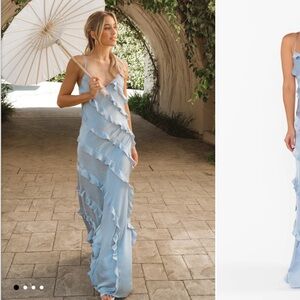 Elegant Light Blue Ruffle Maxi Dress